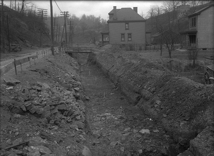 Sewer line trench near Brookside Avenue looking north.