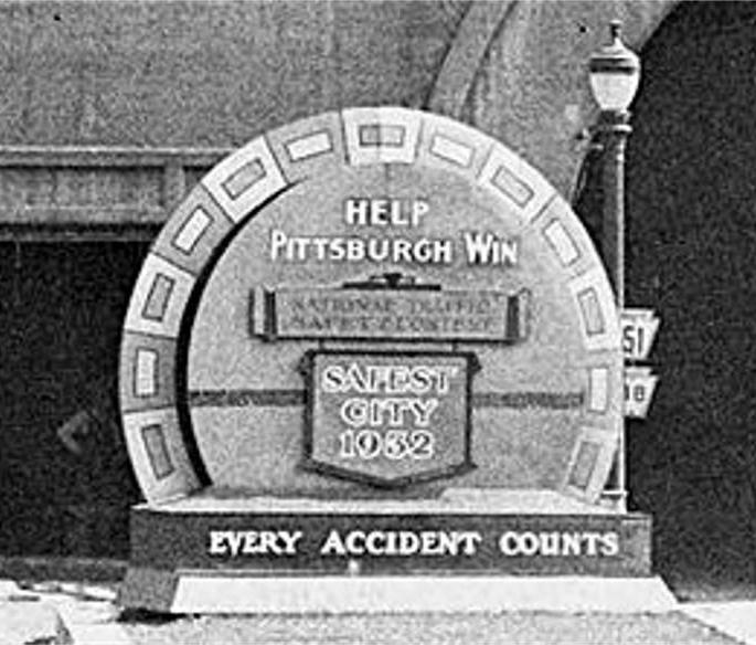 A safety sign outside the Liberty Tunnels in 1932.