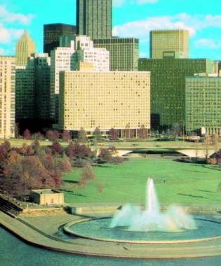 The Pittsburgh
 Hilton stands at the forefront of the city skyline