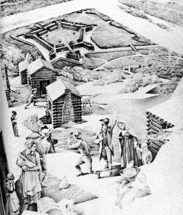 Settlers were called to the safety of the fort
when the Indians went to war in 1763.