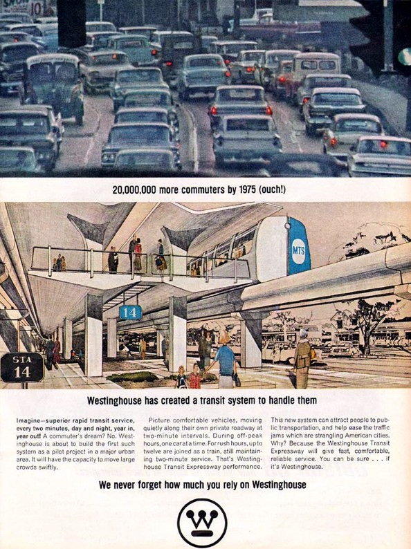 A Westinghouse advertisement
from July 1963 introducing their
new urban transportation system.