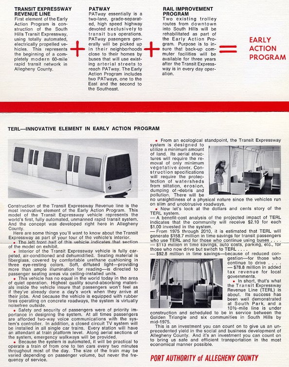 Brochure from the early 1970s
explaining the Skybus system
and transportation benefits.