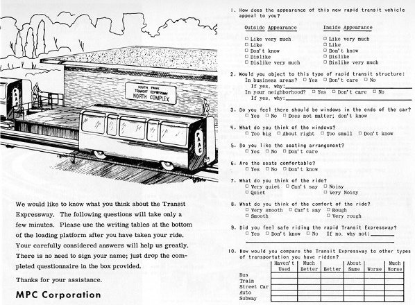 Front page of Skybus questionaire passed
out at the 1965 Allegheny County Fair.
