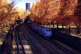 Amtrak train heads out of Pittsburgh.