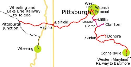 Map of the Wabash Terminal Railway line through
Pittsburgh and Western Pennsylvania