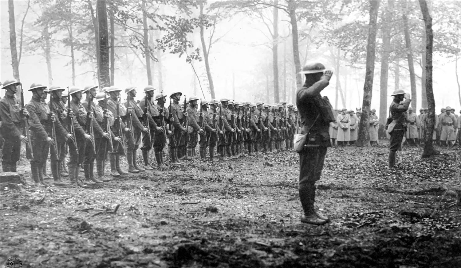 U.S. Marines stand in review before the battle.
