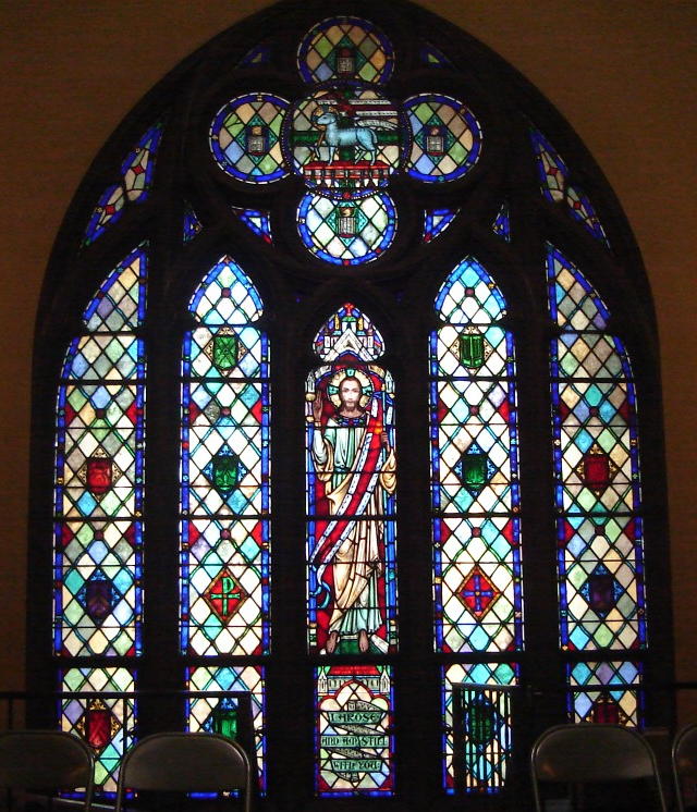 The stained glass window above
the front entranceway.