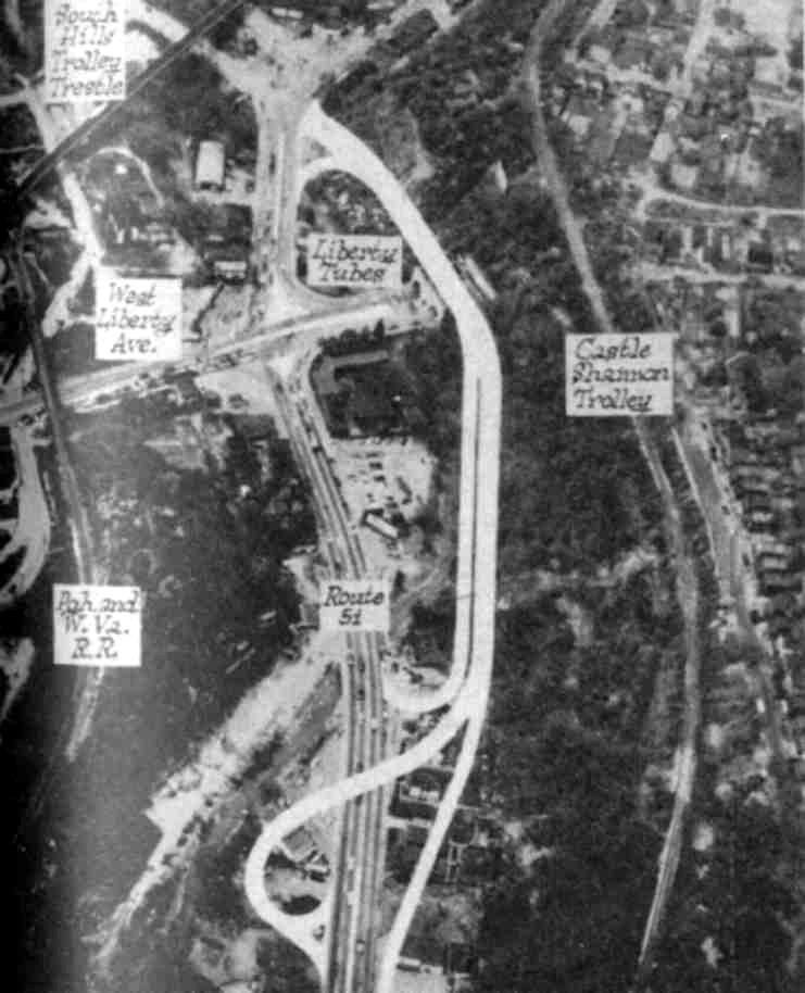 Proposed plan for new interchange at
 Liberty Tunnels and Route 51 - 1957.