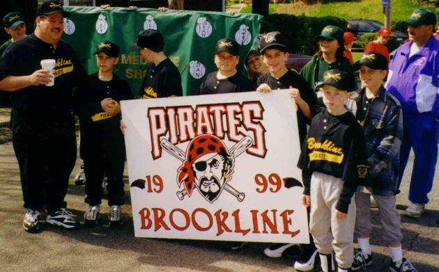 Tony Zwickle and his Brookline Pirates. That's
 Medicine Shoppes Matt Berberich mugging for the camera in the
 background