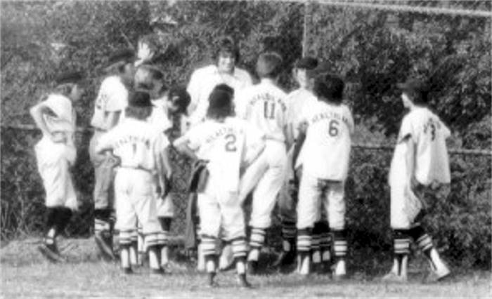 Coach McGibbeny with Senior Leaguers, 1974.