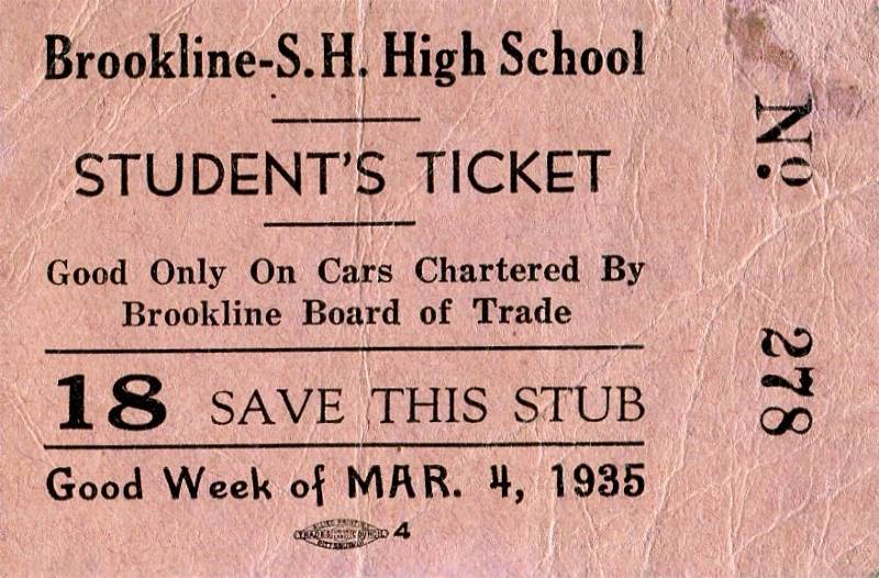1935 Student ticket for trolley ride.