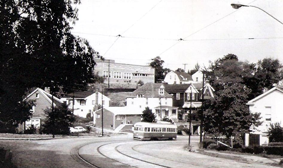 An outbound 39-Brookline trolley passes
Kenilworth Avenue in the late-1950s.