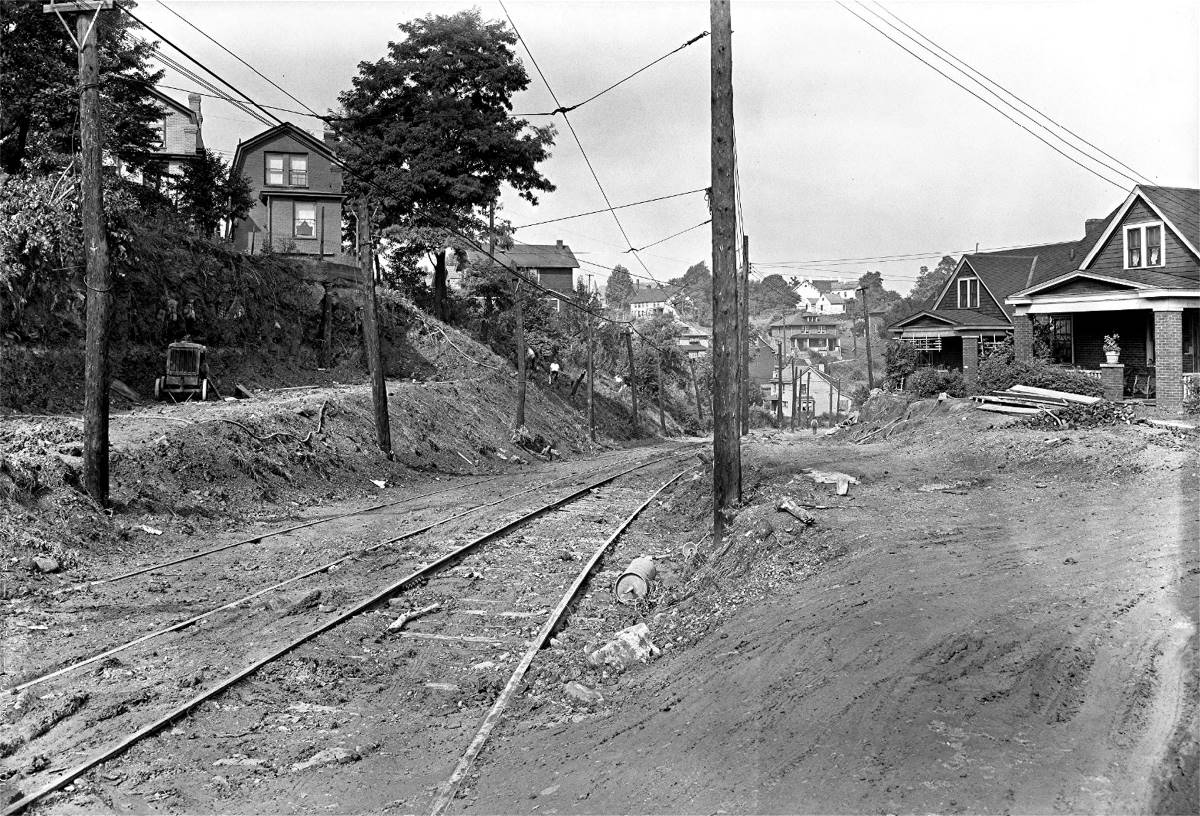 The trolley right-of-way in July 1935