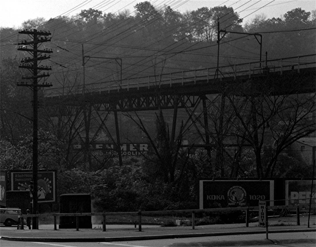 The Palm Garden Trestle that carried streetcar
traffic over Saw Mill Run Boulevard - 1970.