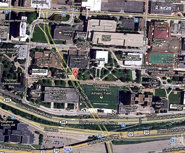 The path of the Armstrong Tunnels under the Bluff.