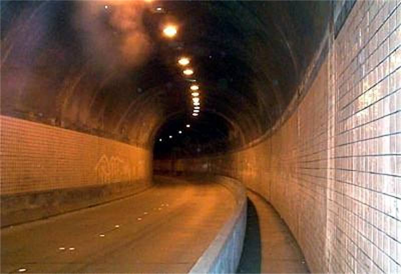 The 45-degree bend and the pedestrian walkway.