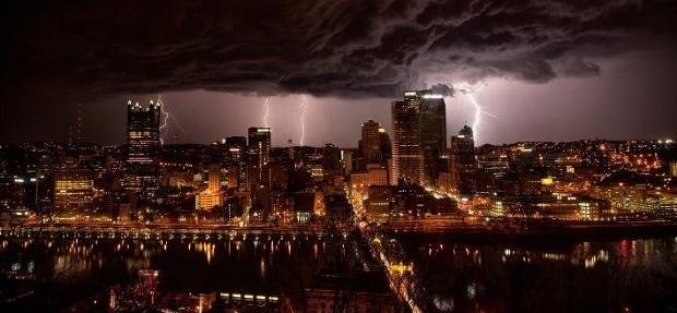 The City of Pittsburgh lies under a menacing
blanket of storm clouds - March 15, 2012.