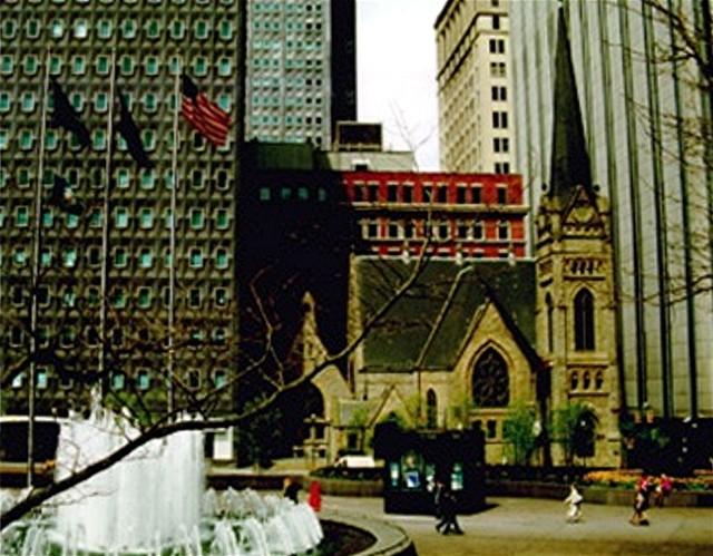 The First English Evangelical Lutheran Church
as seen from Mellon Square Plaza.