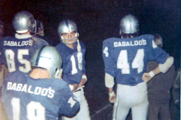 1970 - Royals Jim Martorella (44), Tony Guarino
(18), Dave Calabria (19) and Tommy Quinn (85)
sport their new uniforms at a 1970 game
versus the 1st Ward Peacemakers. The
Royals won the game 12-0.