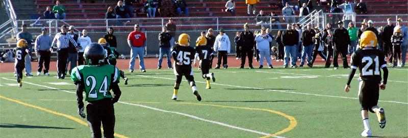 Brandon McGough took a 4th and eleven pass from
Grant Hamilton, late in the game, and came within
an inch of a first down at the Montour ten yard
line. It's a game of inches. The Knights really
needed that inch. Montour took over on downs and
the clock ran out on Brookline's title dream.