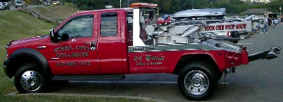 Just in case Mickey's Fiero
drops a lug nut, Steel City
Collision kept a watchful eye.