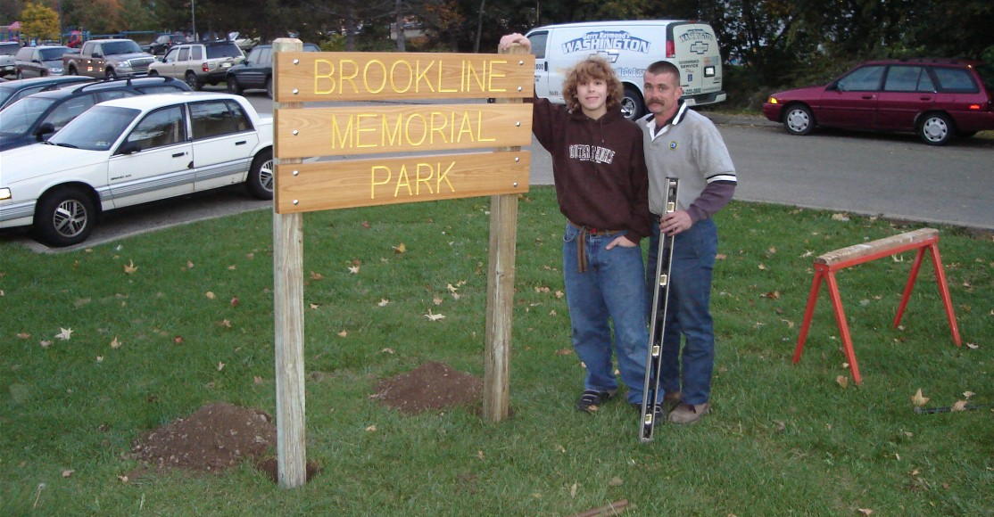 Chase and Curtis Johnson erected the
new sign at the park entrance in 2006.