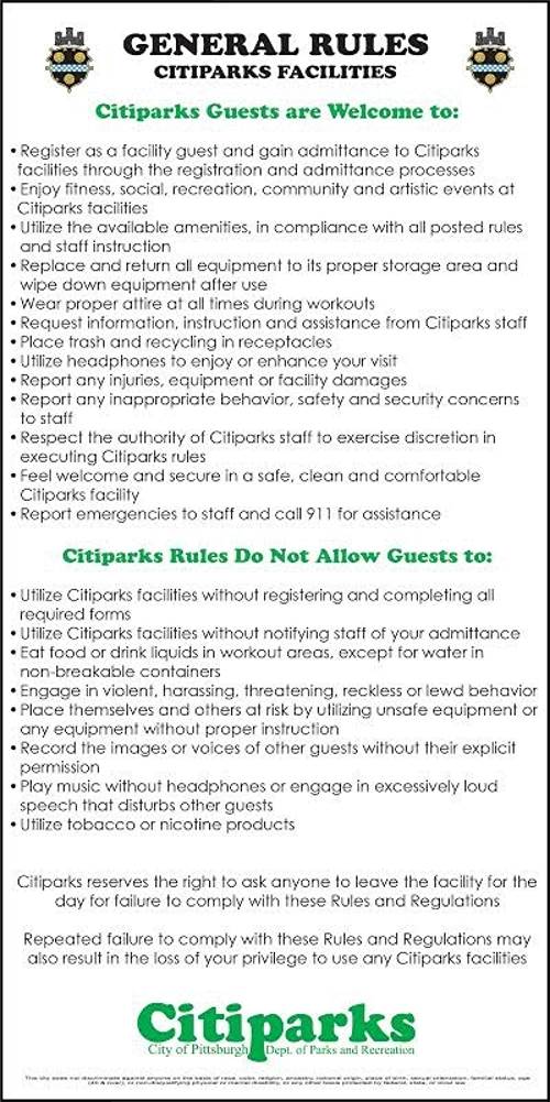 Citiparks Rules and Regulations.