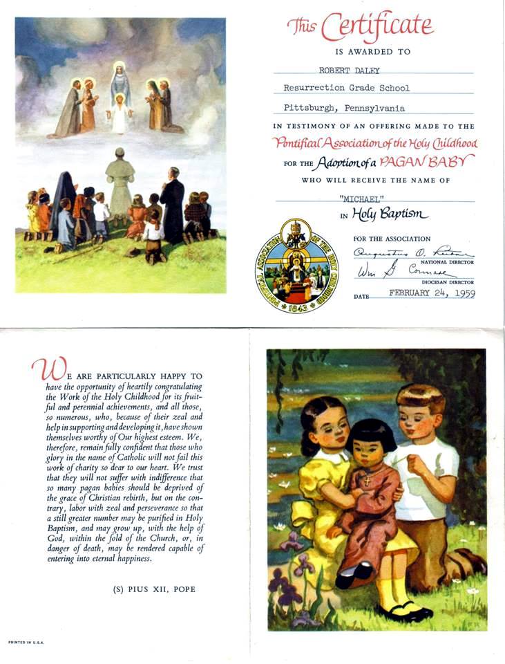 Adopt-A-Pagan Certificate - 1959