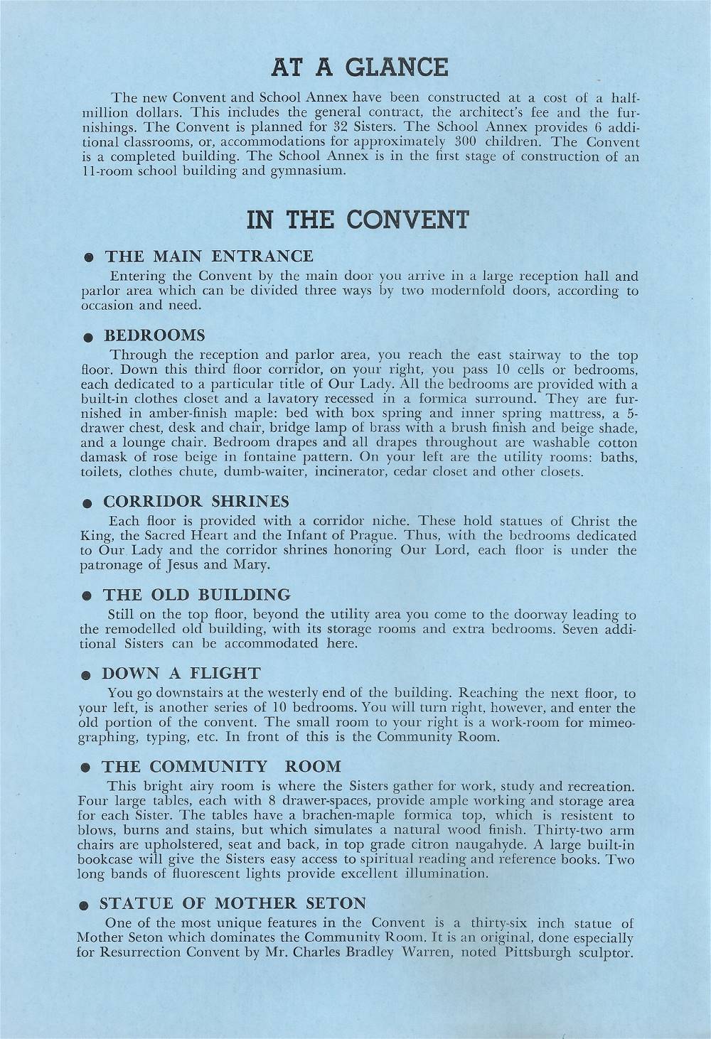 Resurrection Convent Dedication Booklet - 1957
